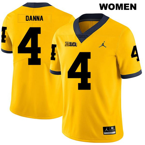 Women's NCAA Michigan Wolverines Michael Danna #4 Yellow Jordan Brand Authentic Stitched Legend Football College Jersey HW25U41ET